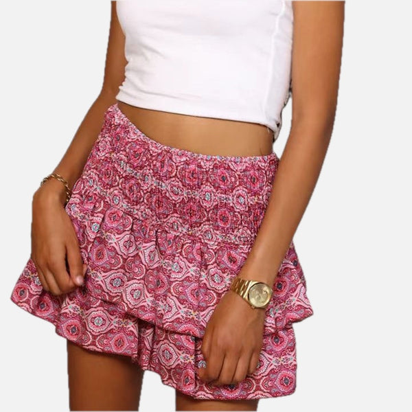 Boho Mini Skirt with Stretch Waistband & Ruffles – Flirty Summer Skirt