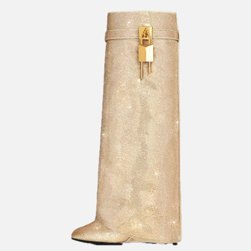 Glitter Statement Boots with Crystal Look – Sparkly Wedge Boots