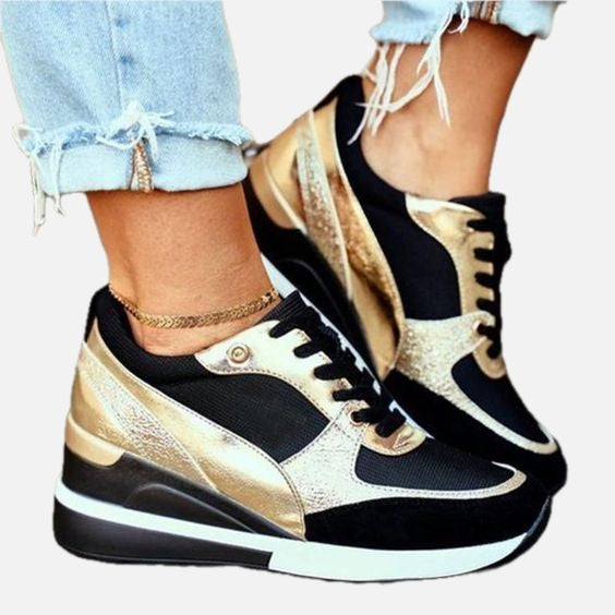 Comfort Wedge Trainers with Metallic Details – Breathable Platform Sneakers