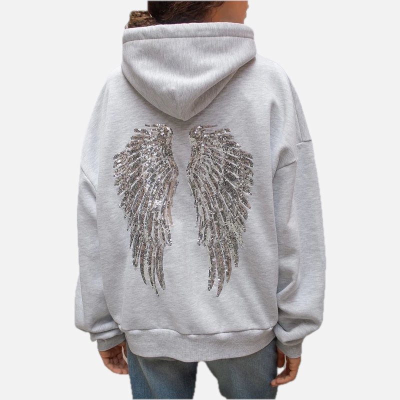 Grey Hoodie with Sequin Angel Wings – Sparkle Back Print Hoodie