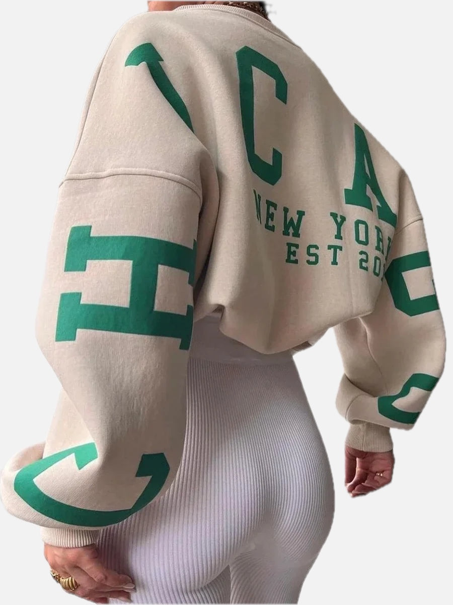 Chicago Print Oversized Sweatshirt – Soft Cotton Blend Streetstyle Jumper