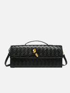 Woven Bag with Knot & Gold Link Detail – Compact Vegan Leather Handbag