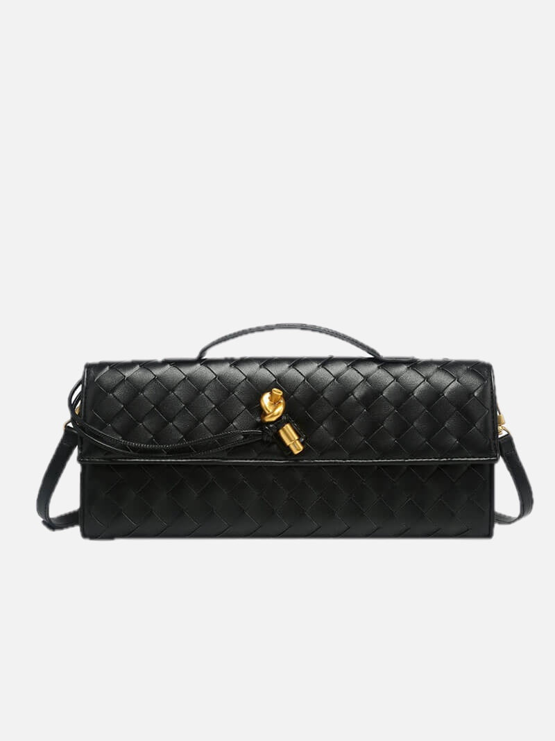 Woven Bag with Knot & Gold Link Detail – Compact Vegan Leather Handbag