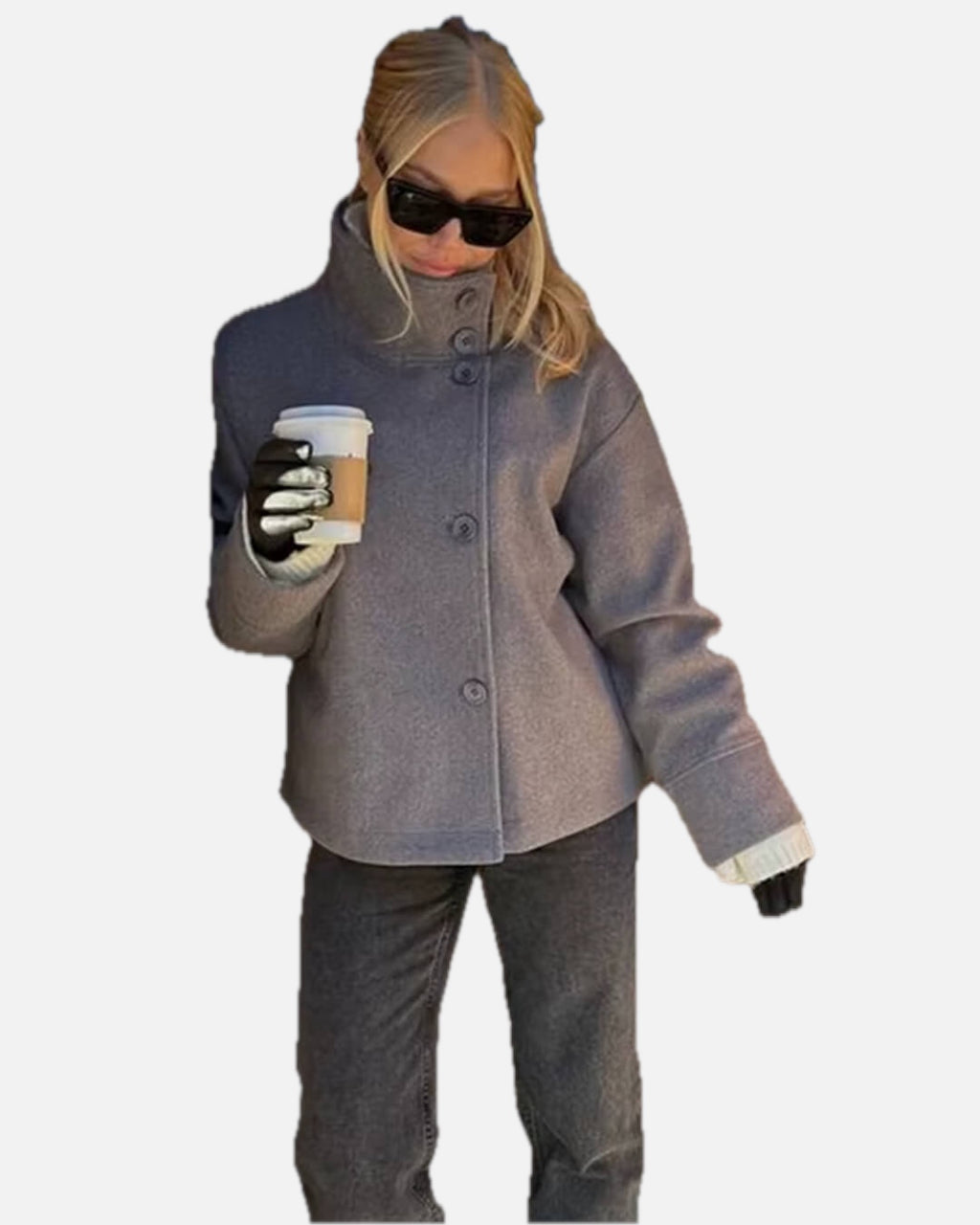 Women's Elegant Jacket with Stand Collar – Structured Short Coat