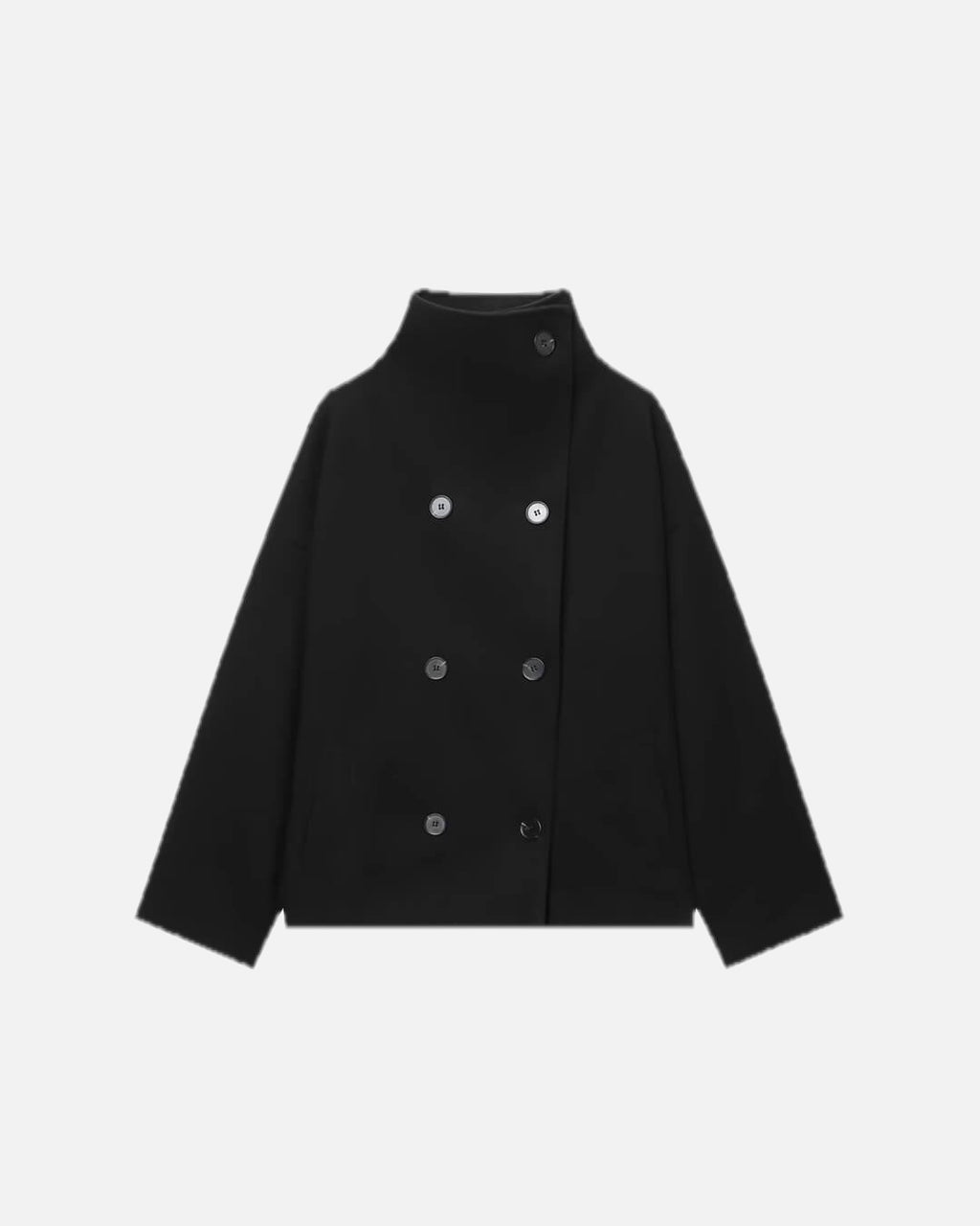 Double Breasted Jacket with Stand Collar – Relaxed Fit Short Coat