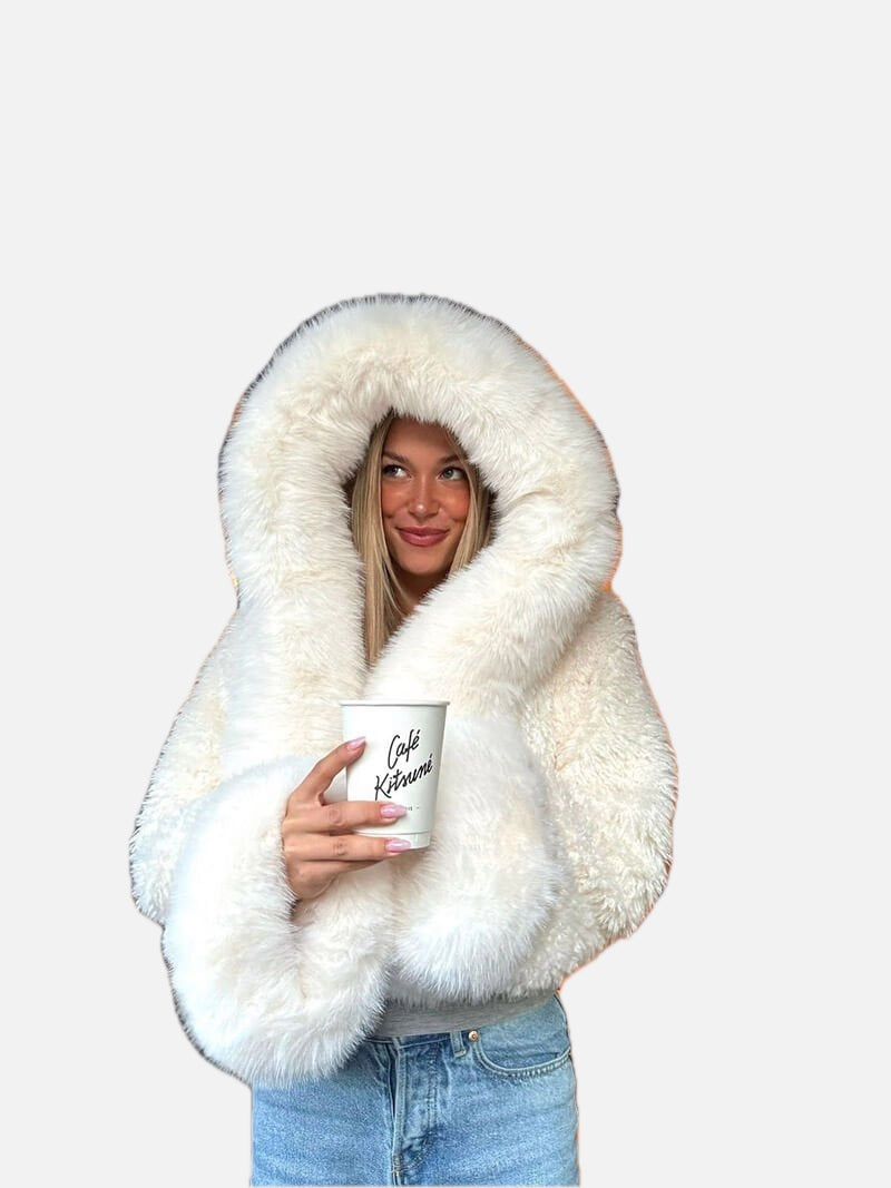 White Hooded Faux Fur Jacket – Fluffy Winter Coat