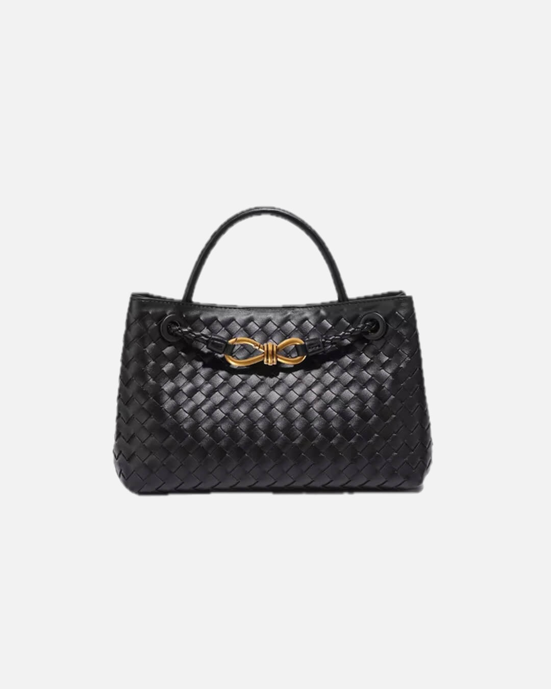Small Woven Bag with Gold Details – Compact Textured Handbag