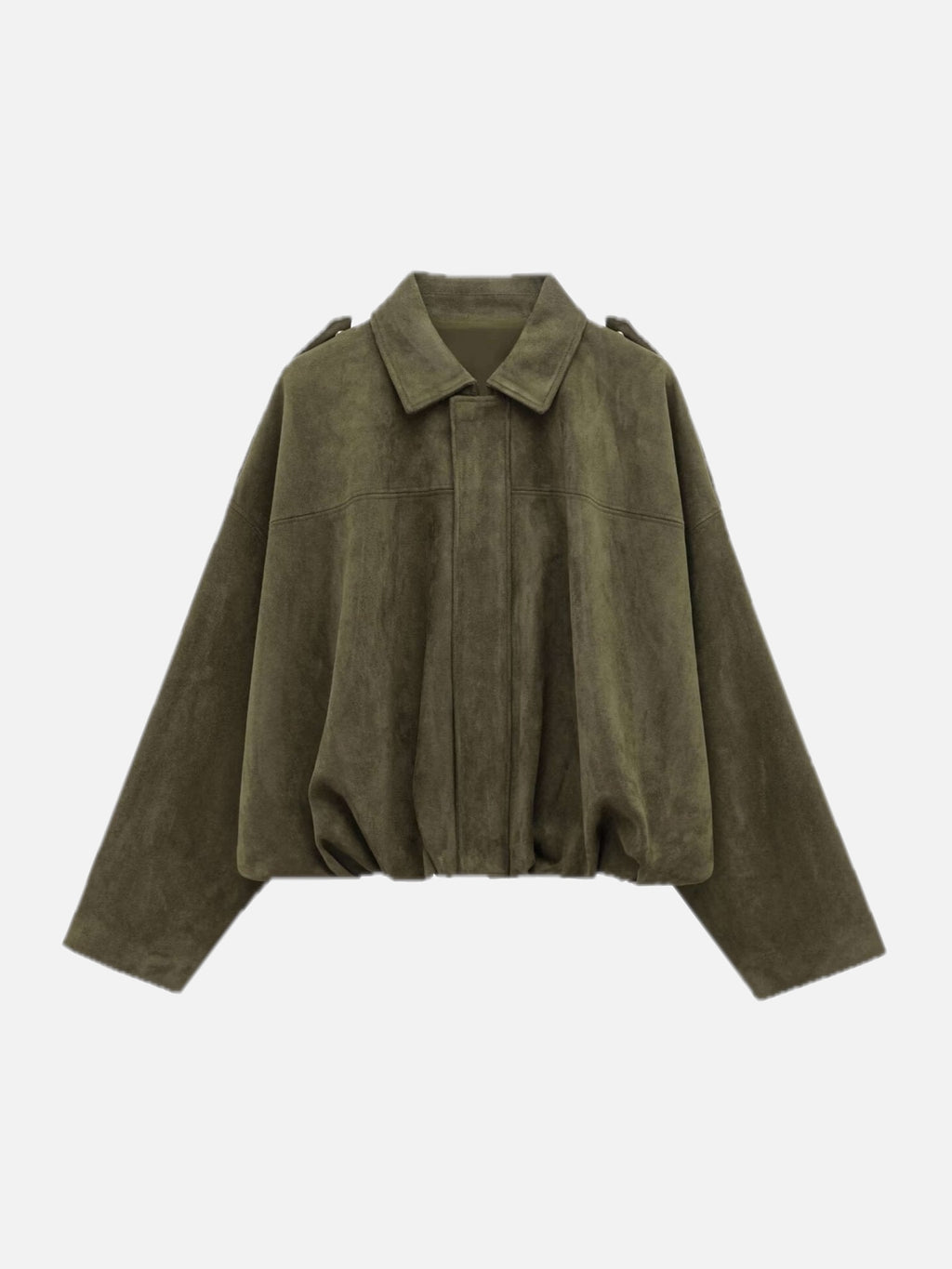 Suede Look Bomber Jacket – Relaxed Oversized Zip Jacket