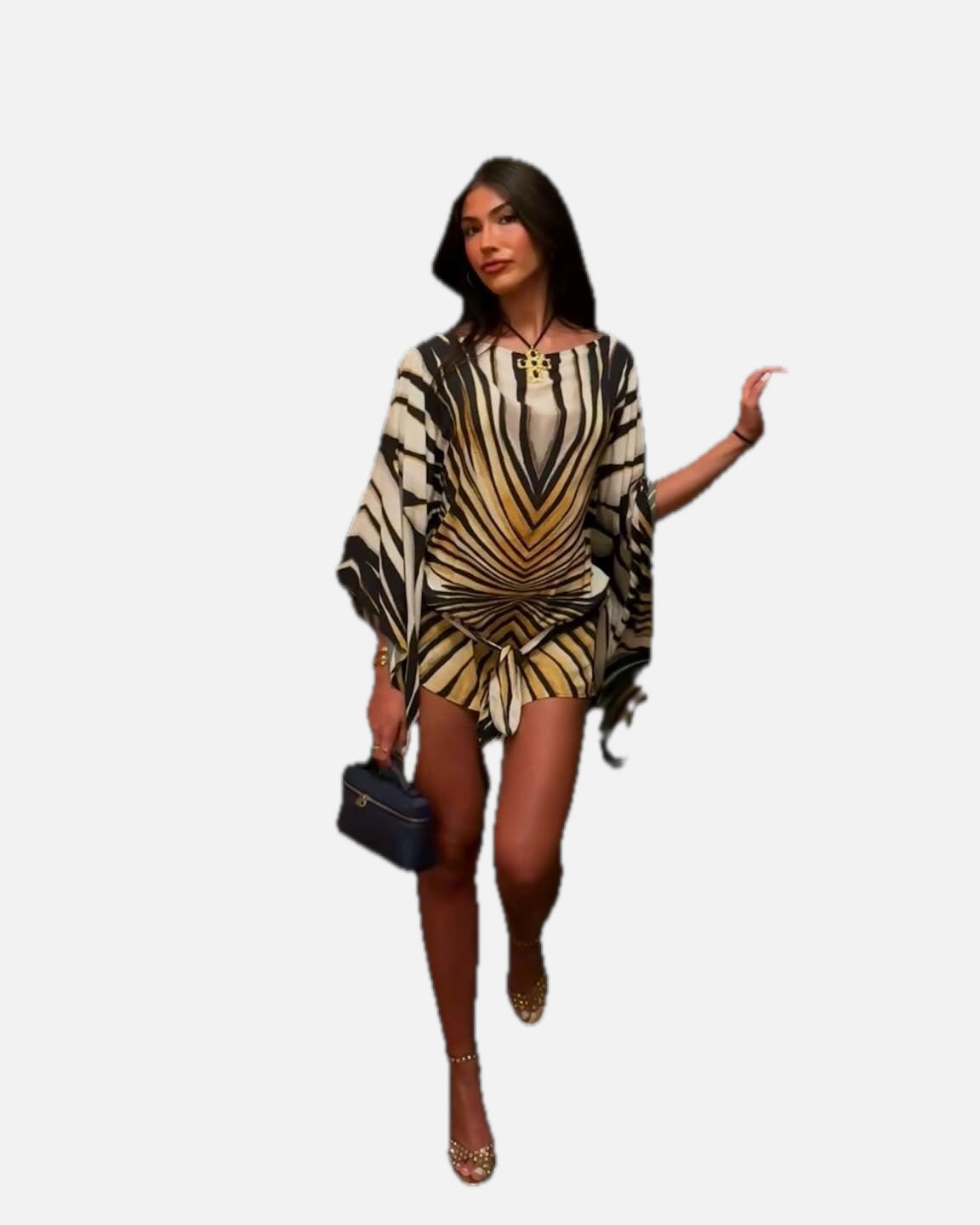 Zebra Print Kaftan Dress with Tie Waist