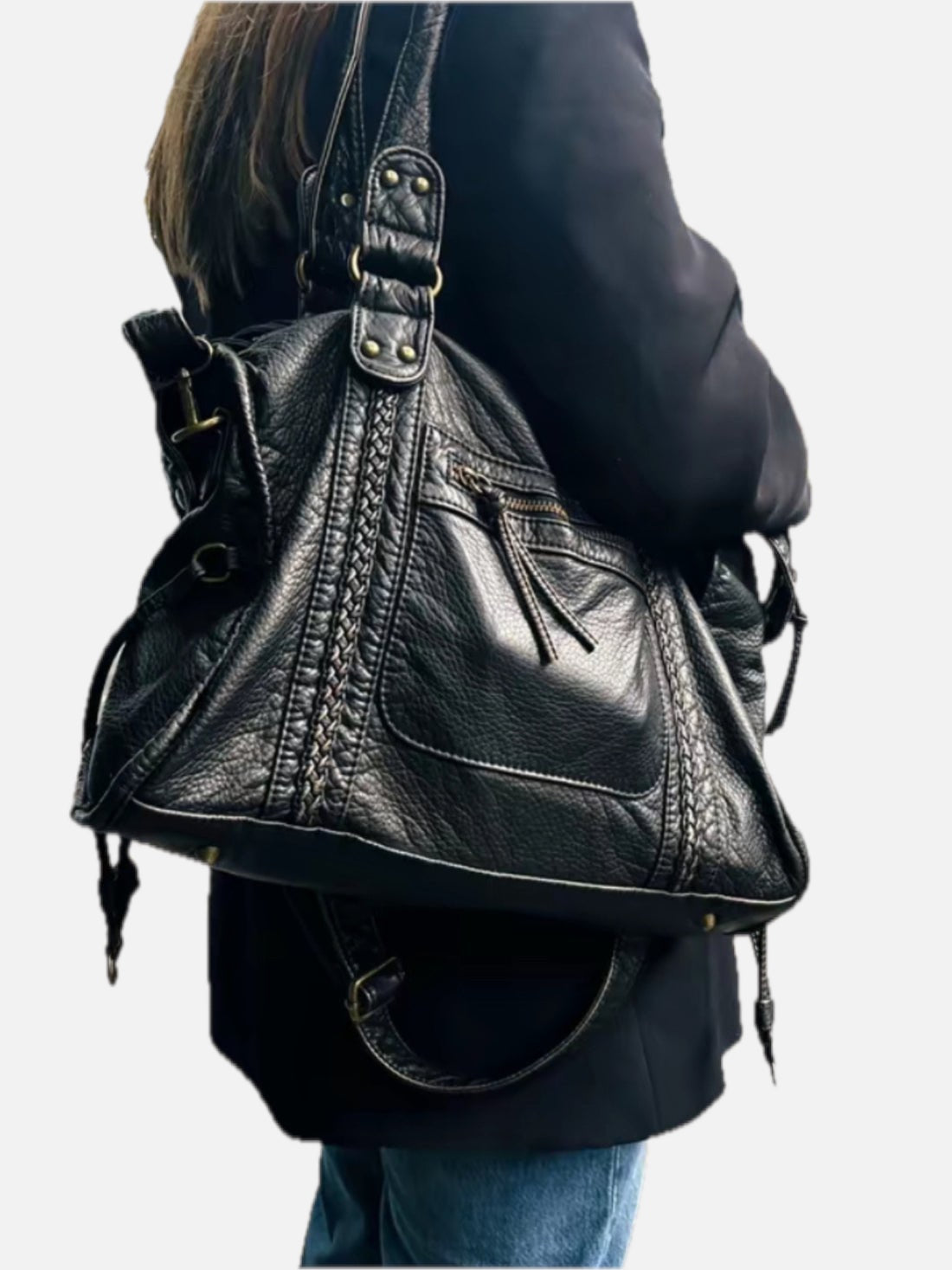 Minimalist Vegan Leather Shoulder Bag in Black or White