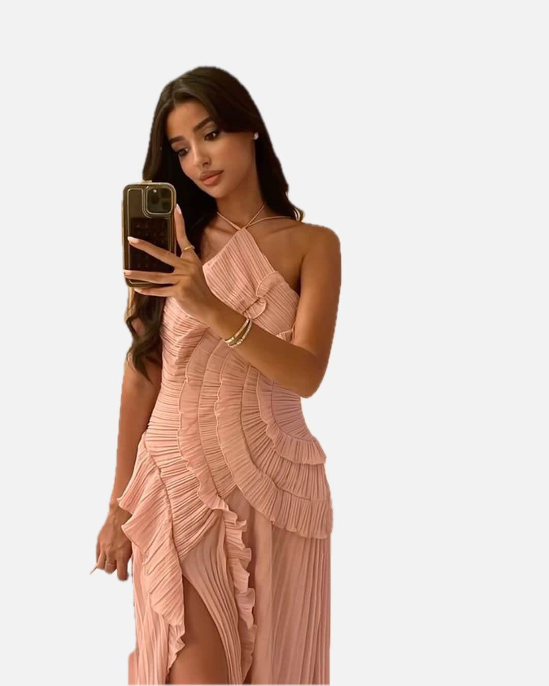 Halter Ruffled Tulle Maxi Dress – Ethereal Occasion Gown