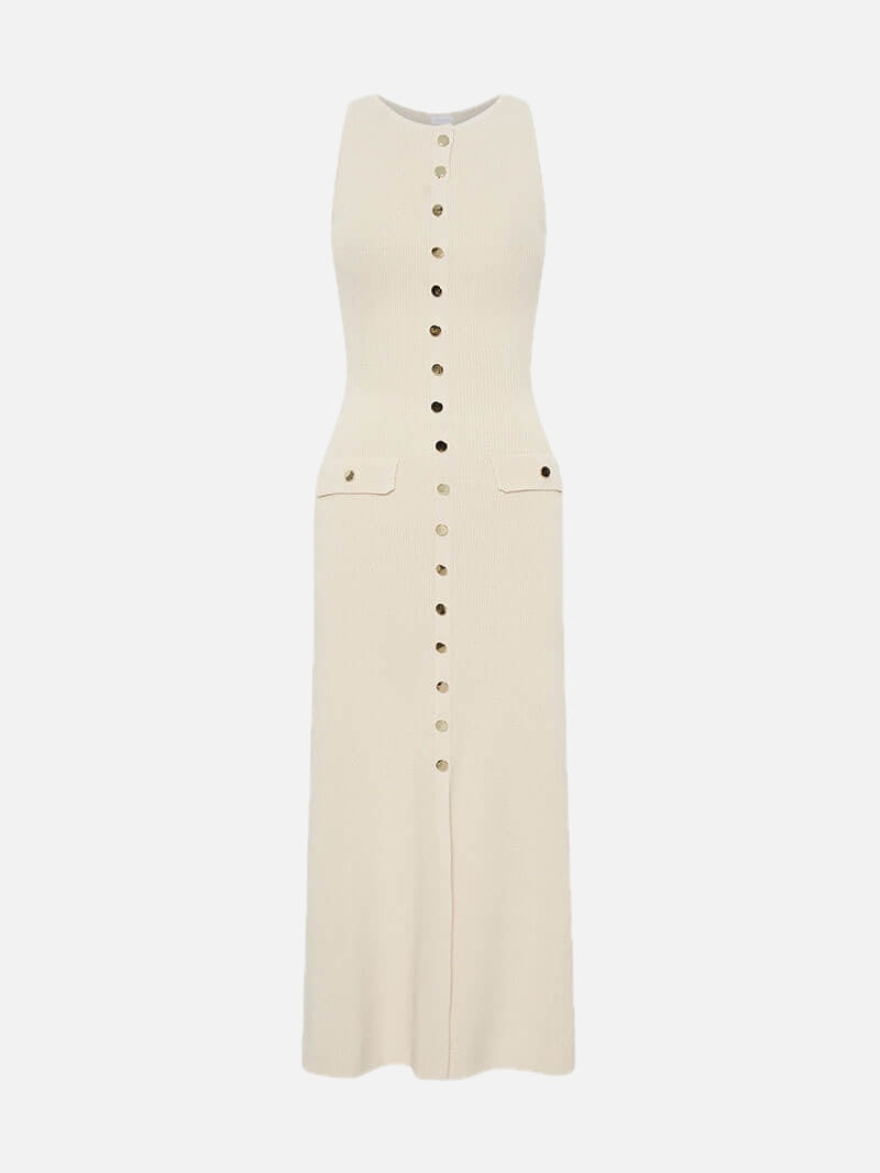 Button Front Maxi Dress with Pockets – Everyday Round Neck Dress