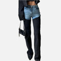 Two-Tone Patchwork Jeans - High-Waist Slim Straight Denim