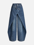 Cross-Front Wide-Leg Jeans - High-Waist Denim