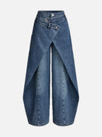 Cross-Front Wide-Leg Jeans - High-Waist Denim