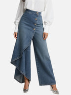 High-Waist Asymmetric Skort Wide-Leg Jeans