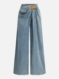 Asymmetric Ruched Denim Wide-Leg Trousers