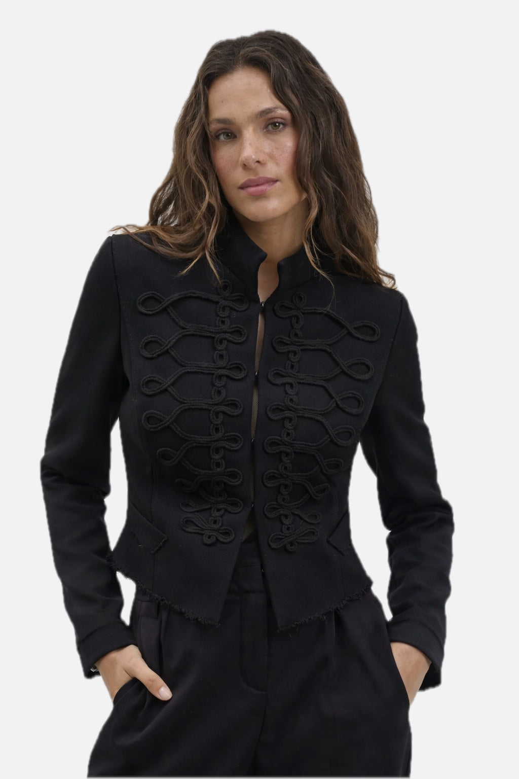 Embroidered Military Jacket - Structured Button Detail