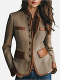 Tweed Jacket with Leather-Trim Pockets - Vintage Style