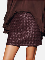 Woven Faux Leather Mini Skirt