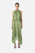 Satin Lace-Trim Top & A-Line Slit Skirt Set
