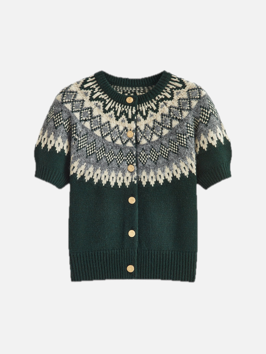 Cashmere-Blend Fair Isle Short-Sleeve Cardigan