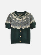 Cashmere-Blend Fair Isle Short-Sleeve Cardigan