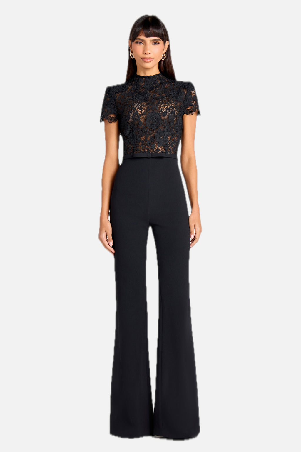 Lace Bodice Jumpsuit with Flared Trousers - Black