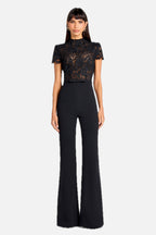 Lace Bodice Jumpsuit with Flared Trousers - Black