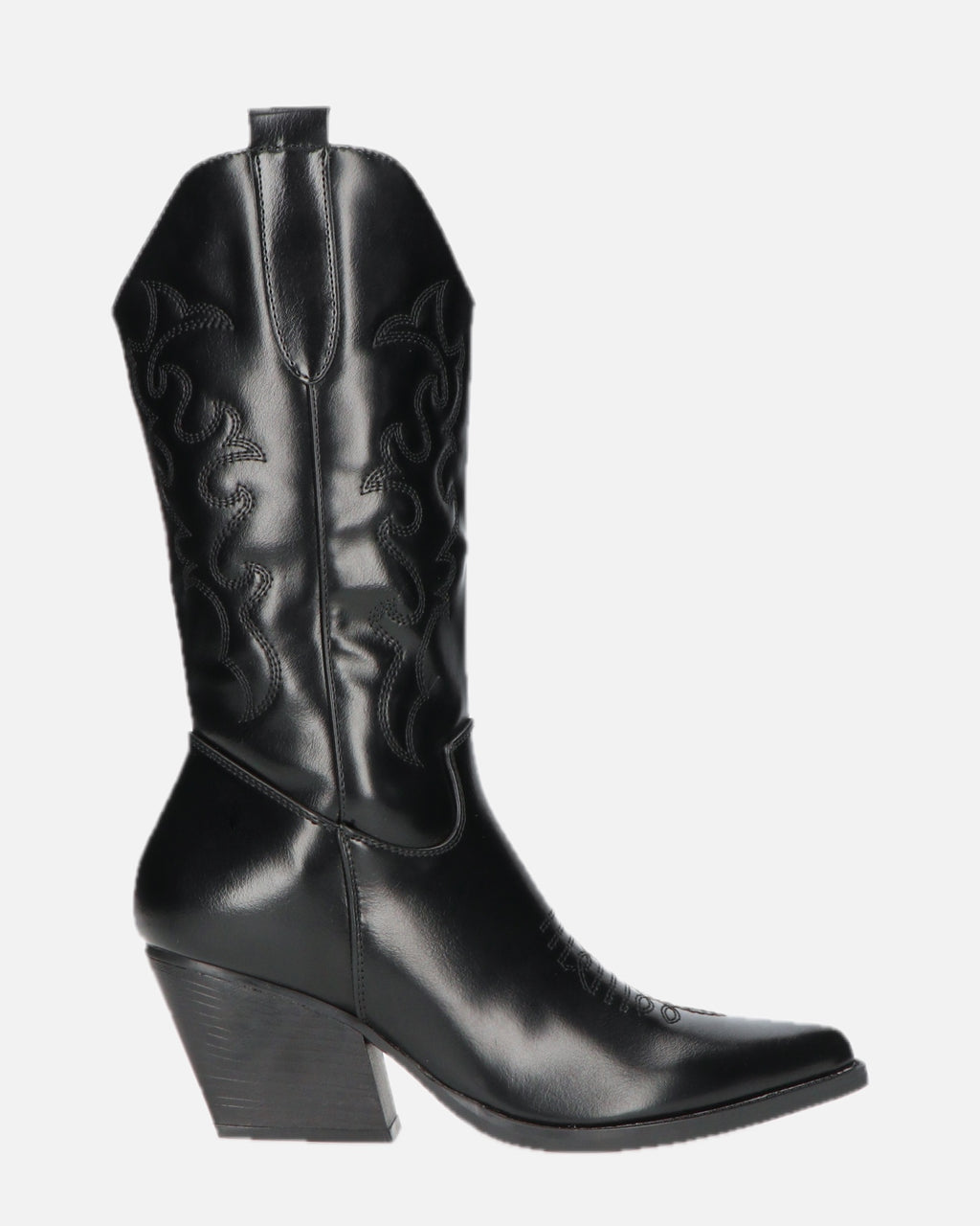 Black Western Cowboy Boots - Faux Leather Camperos