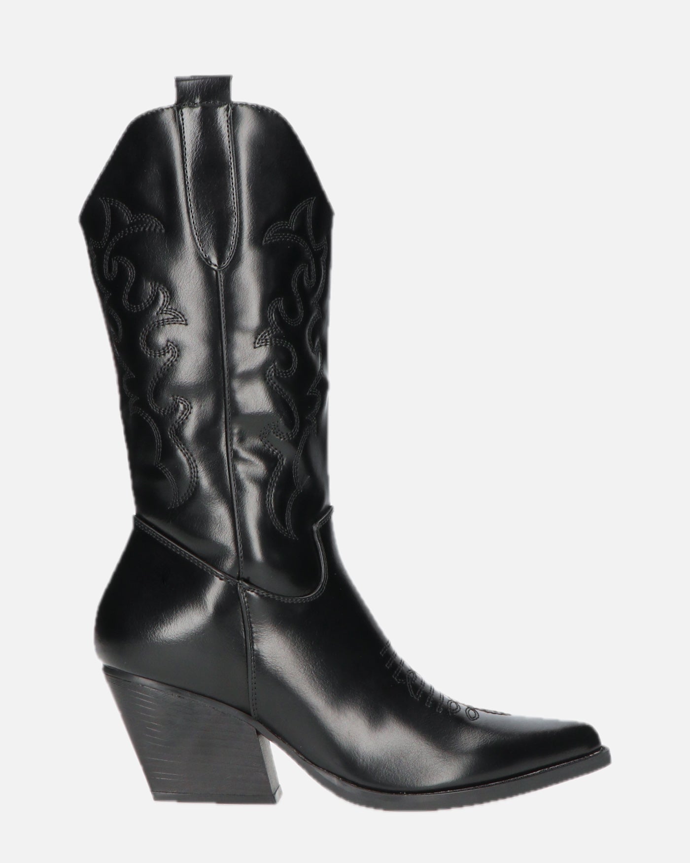 Black Western Cowboy Boots - Faux Leather Camperos
