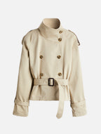 Cropped Trench Coat - Beige & Black