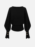 Bell Sleeve Cinched-Waist Sweatshirt