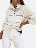 Open Collar Button-Up Knit Jumper - White
