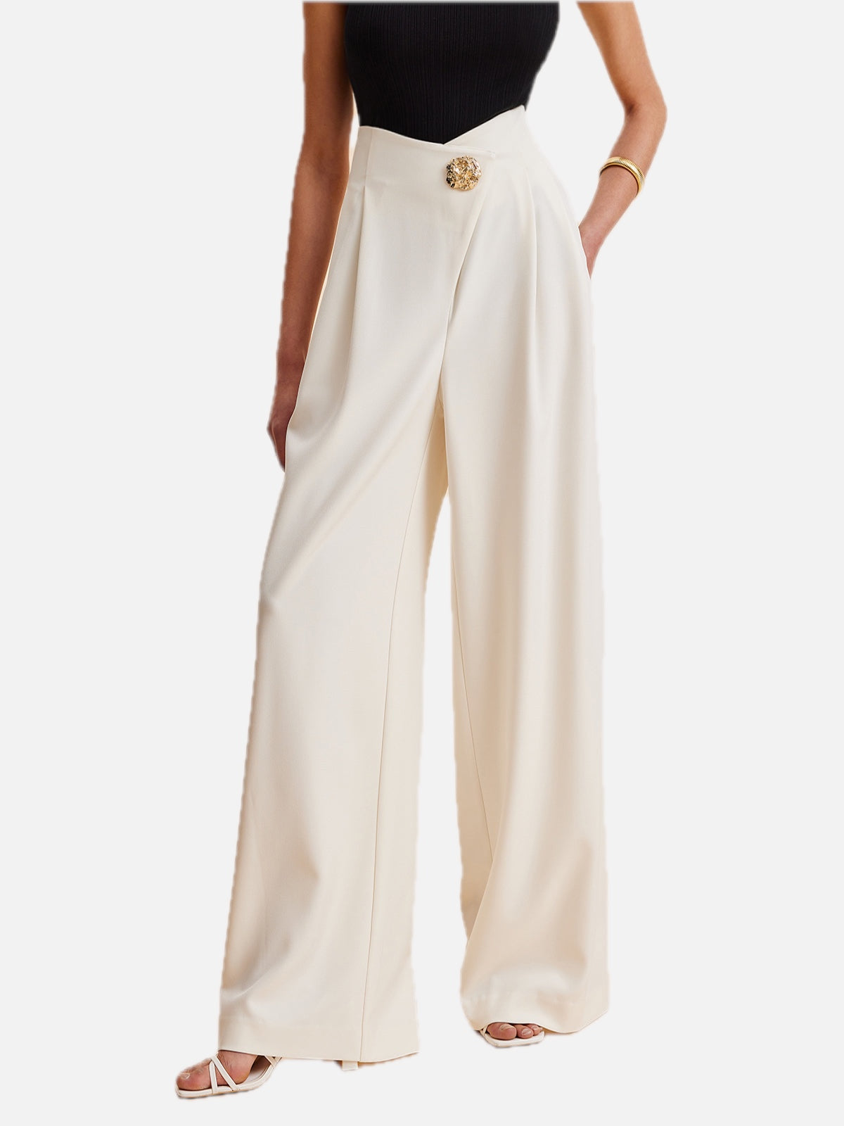 Embellished High-Waist Wide-Leg Trousers