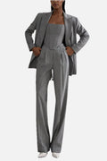 Strapless Lapel Three-Piece Trouser Suit - Grey