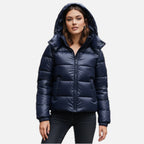 Women's Padded Winter Jacket with Hood and Glossy Finish – Water-Repellent