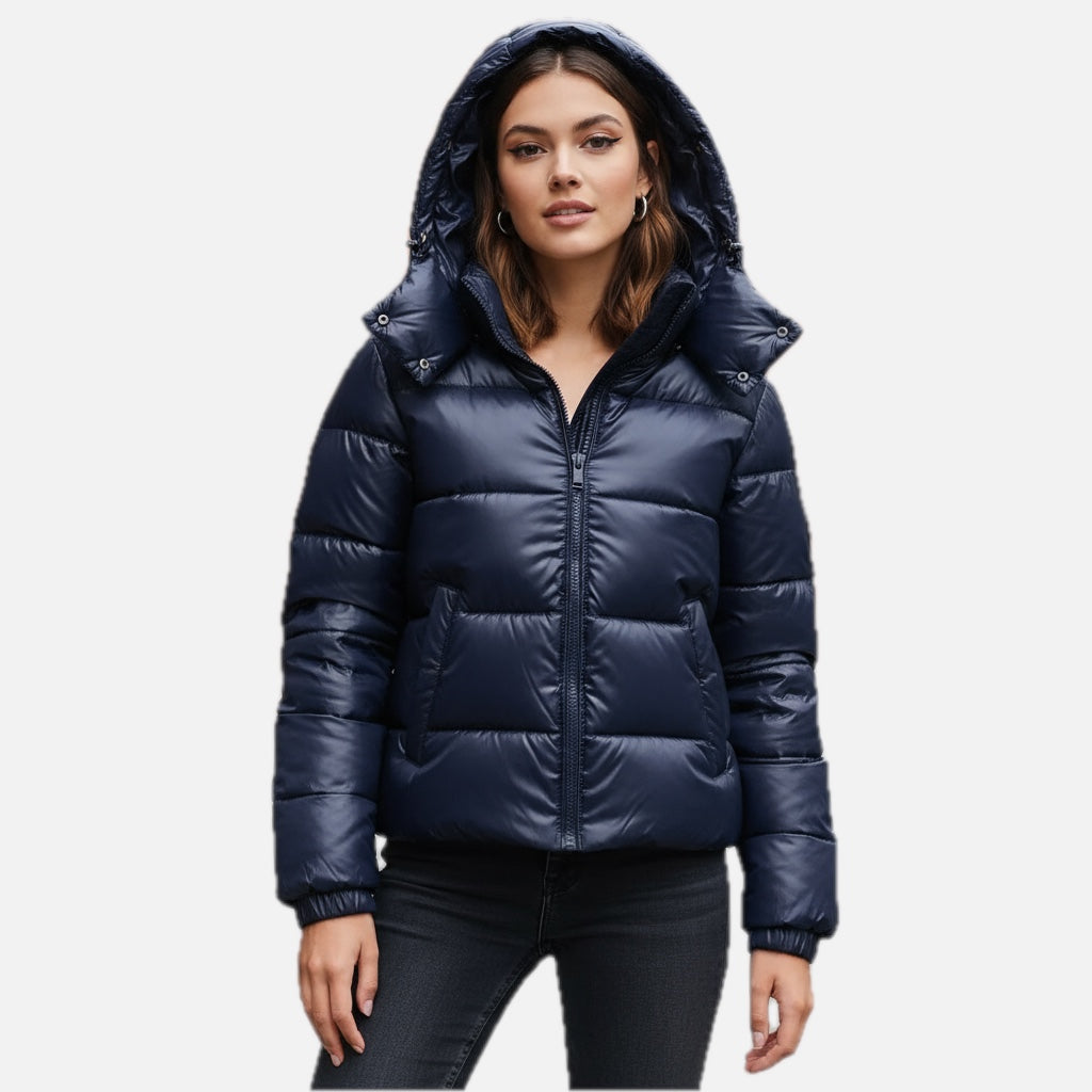 Women's Padded Winter Jacket with Hood and Glossy Finish – Water-Repellent