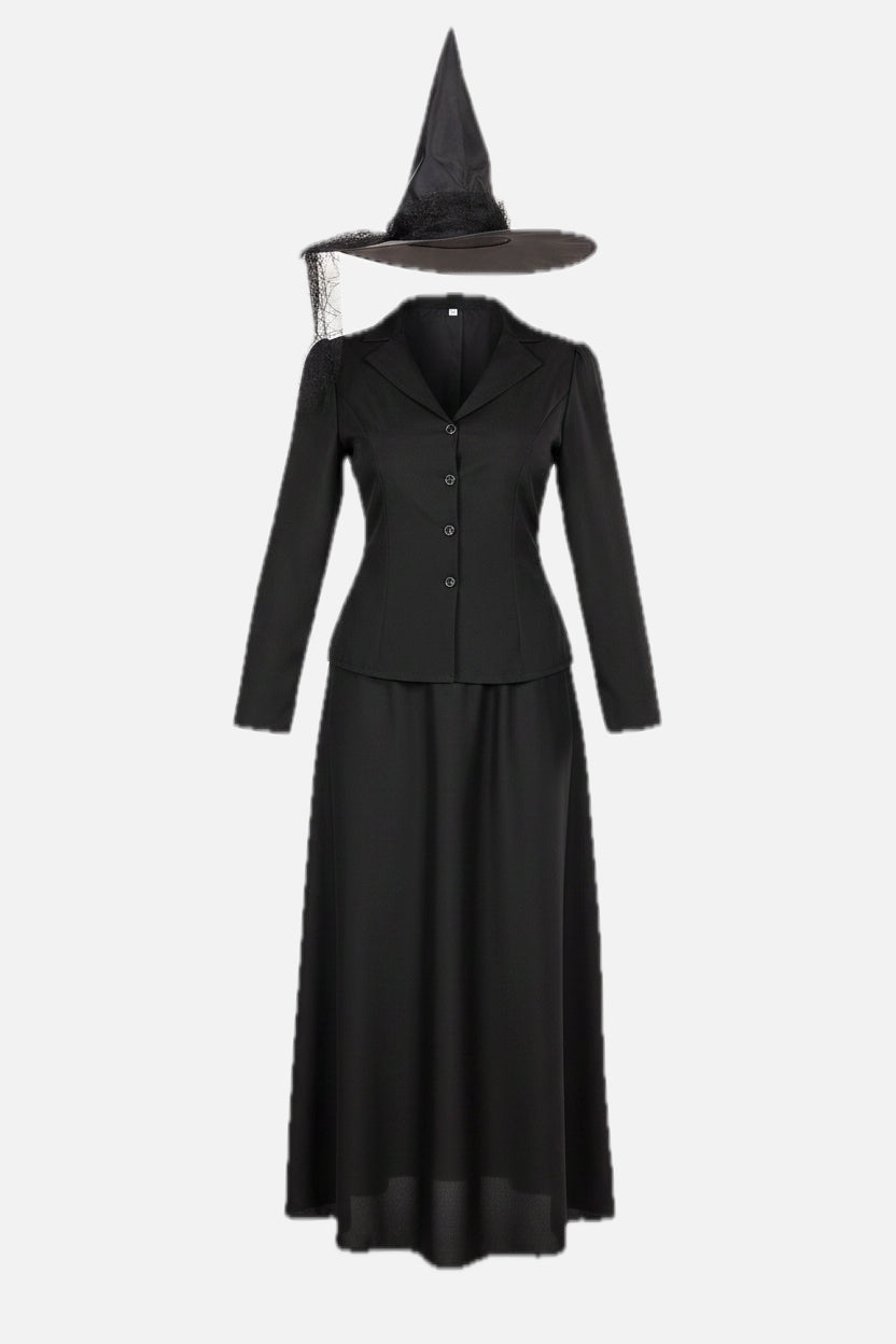 Women's Three-Piece Witch Costume – Fitted Jacket, Flared Skirt and Hat