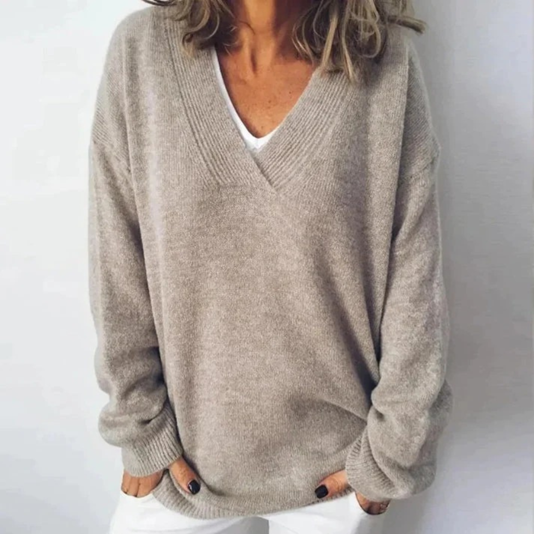 Women's Relaxed V-Neck Sweater – Soft Long-Sleeve Knit