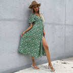 Green V-Neck Midi Dress – Women's Summer Beach & Holiday Dress | Meave & Ivy