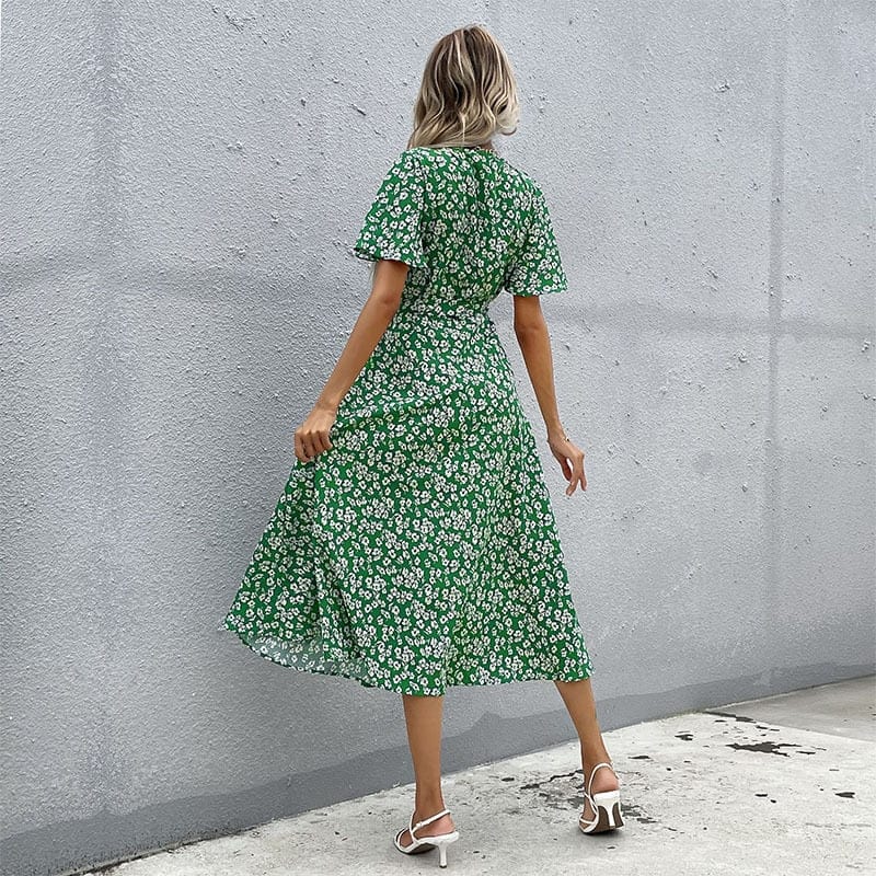 Green V-Neck Midi Dress – Women's Summer Beach & Holiday Dress | Meave & Ivy
