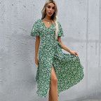 Green V-Neck Midi Dress – Women's Summer Beach & Holiday Dress | Meave & Ivy