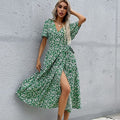 Green V-Neck Midi Dress – Women's Summer Beach & Holiday Dress | Meave & Ivy