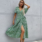 Green V-Neck Midi Dress – Women's Summer Beach & Holiday Dress | Meave & Ivy