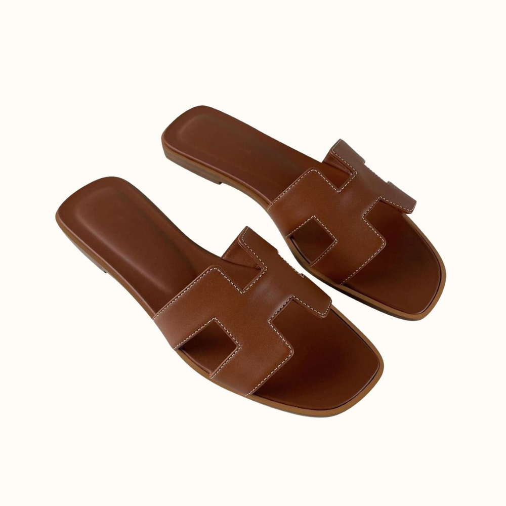 Women's Leather Slip-On H-Strap Low Heel Summer Sandals | Meave & Ivy