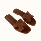 Women's Leather Slip-On H-Strap Low Heel Summer Sandals | Meave & Ivy
