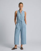 Linen-Blend Sleeveless Loose Jumpsuit