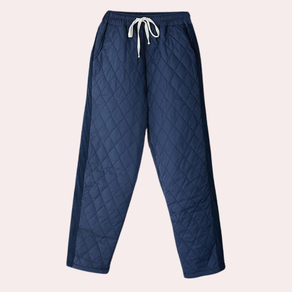 Women's Quilted Drawstring Trousers – Relaxed Full-Length Pants