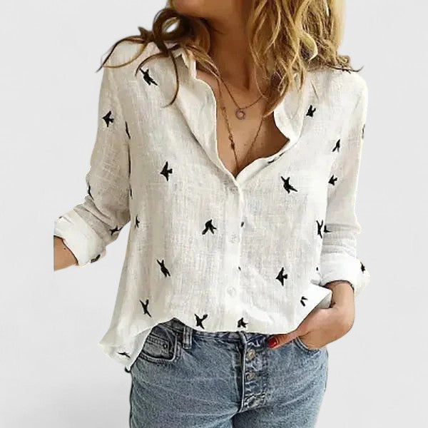 Linen Button-Down Shirt with Lapel Collar